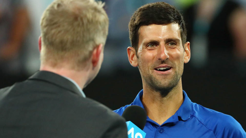 Novak Djokovic’s attempted Aussie accent was a shocker. Pic: Getty