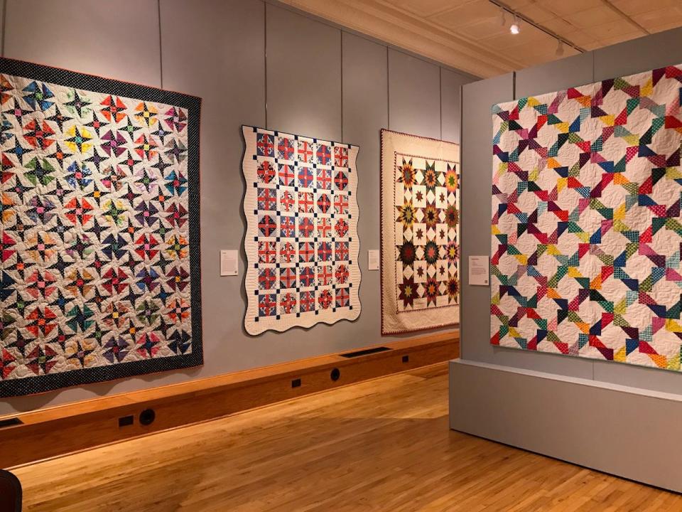 An “exhibit-only” museum, the Iowa Quilt Museum doesn’t house its own collection but instead rotates exhibits every three months with quilts that are on loan from other museums or from the artists themselves.