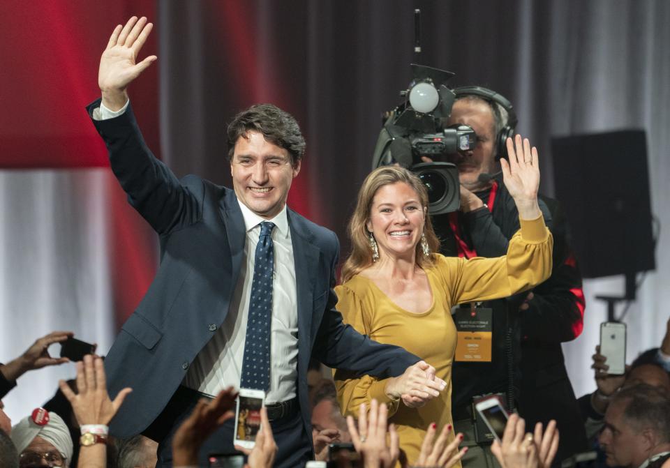 Justin Trudeau speaks to supporters after election win