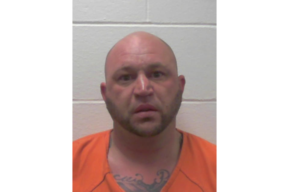 This photo provided by Maine's Auburn Police Department on Saturday, April 29, 2023, shows Jeremy Mercier, who was arrested after employees of a Maine restaurant opened a large wooden crate that they thought was a shipment of mugs, but turned out to contain 14 kilograms (31 pounds) of the synthetic opioid fentanyl. Mercier showed up looking for the crate and was arrested, police said. (Auburn Police Department via AP)