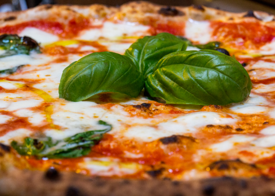 Artisan Margherita pizza.