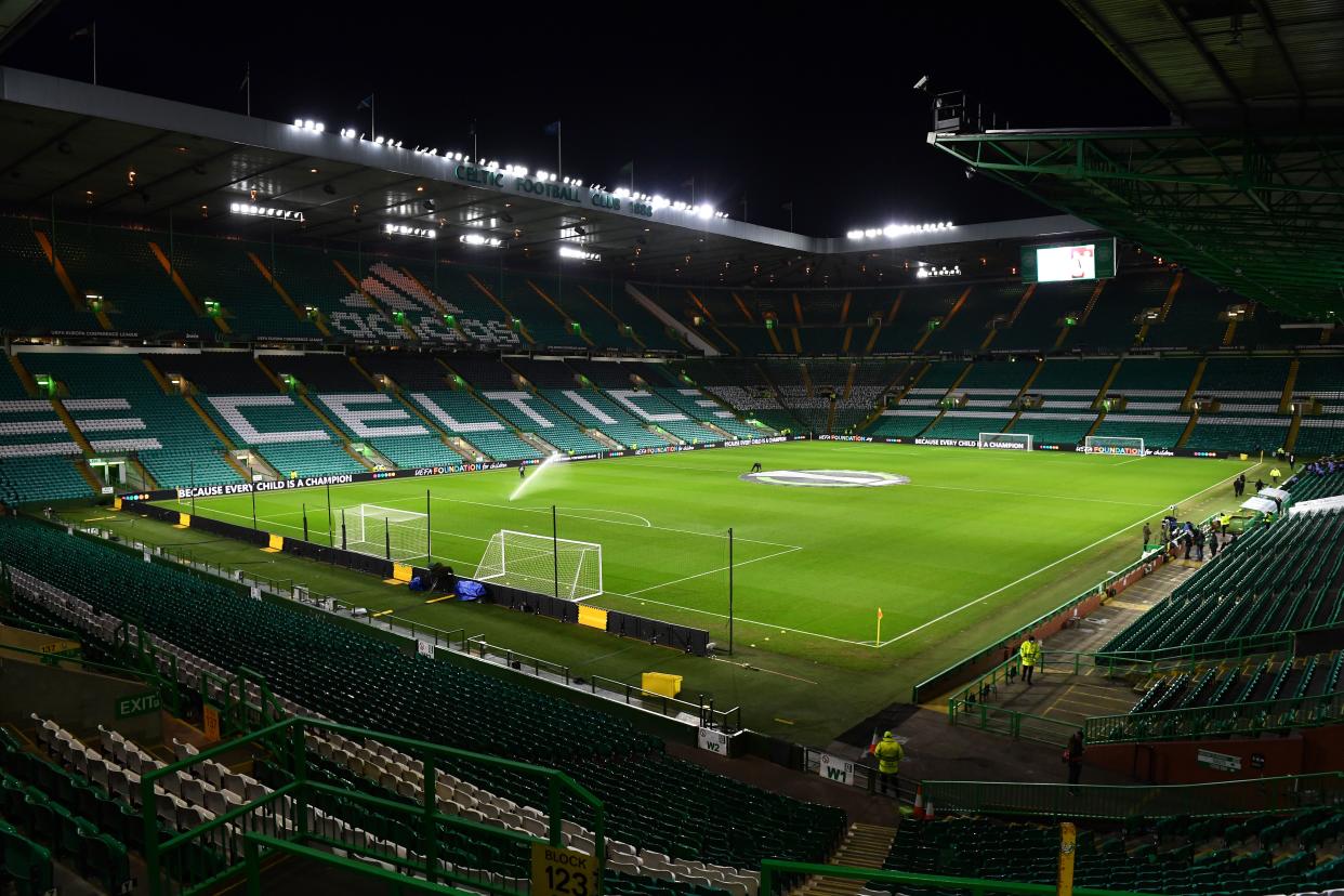 Celtic Park is pictured ahead of the UEFA Europa Conference League Knockout Round Play-Off Leg One match between Celtic FC and FK Bodoe/Glimt at Celtic Park on February 17, 2022 in Glasgow, Scotland.