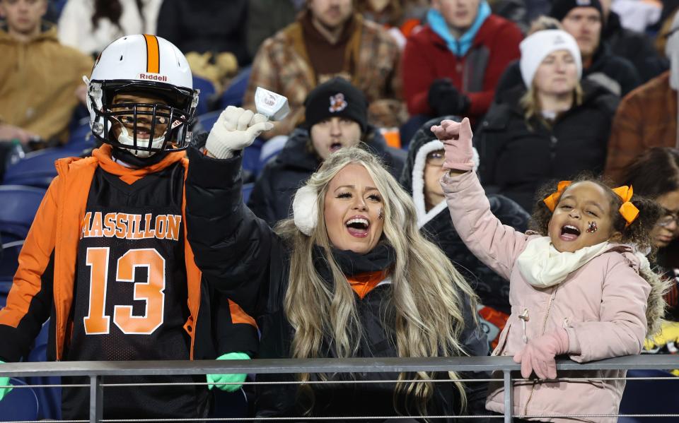 Massillon fans cheer on the Tigers during their win over Hoban in the Division II state finals in Canton.