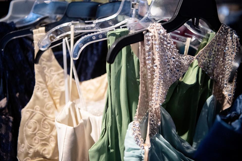 Formal dresses on display at Eblen Charities in Asheville.