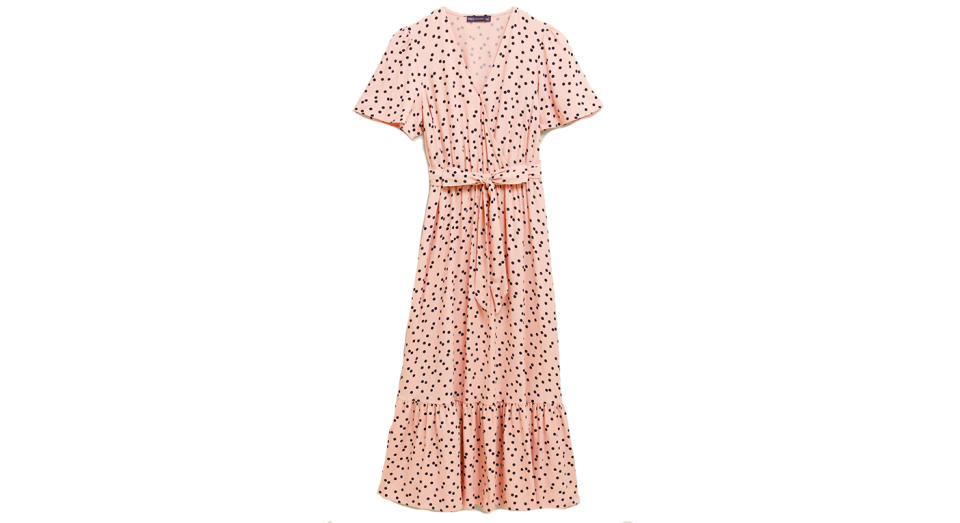 Polka Dot Angel Sleeve Midi Wrap Dress