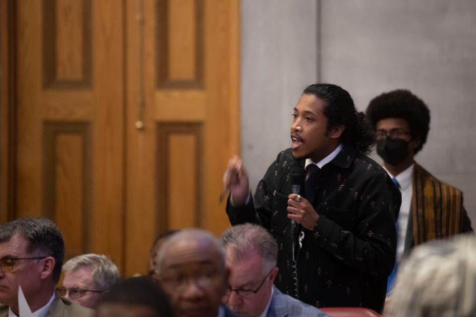 Rep. Justin Jones, D-Nashville, during a House session at the state Capitol in Nashville, Tenn., Monday, March 4, 2024.