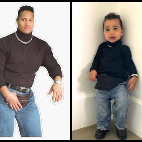 <p>Khloe Kardashian/Instagram</p> Tatum Thompson as Dwayne "The Rock" Johnson for Halloween