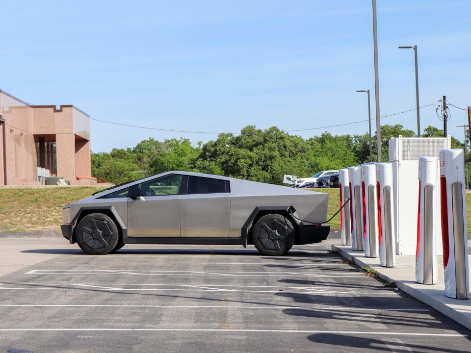 Tesla Cybertruck at a Supercharger