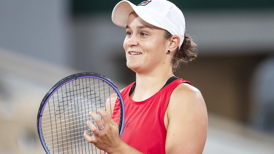 Ash Barty, pictured here tuning up for the French Open at Roland Garros.