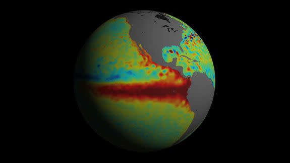 The El Niño warming trend in the Pacific Ocean.