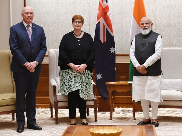 Australian Defence Minister Peter Dutton and Foreign Minister Marise Payne with Prime Minister Narendra Modi.