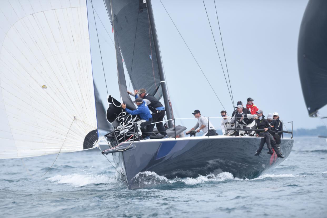 A sailboat is seen on Lake Huron during the Port Huron-to-Mackinac Island Sailboat Race on Saturday, July 15, 2023.