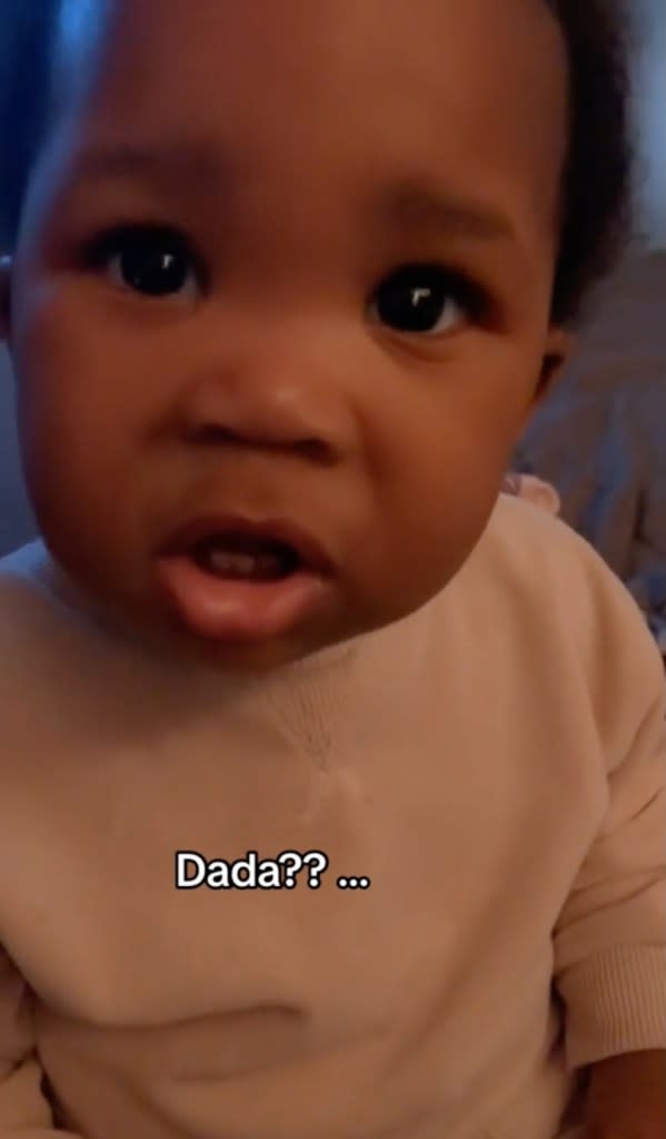 A baby refers to its mom as “dada” despite her best attempts to elicit “mama.” TikTok/@iamprettiibrown