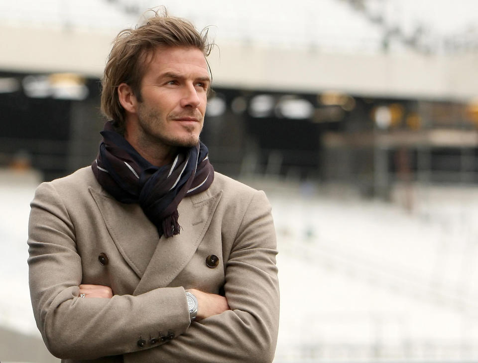 **Embargoed until 0001 May 2, 2020** File photo dated 29-11-2010 of David Beckham during a visit to the Olympic Stadium construction site, in Statford, east London.