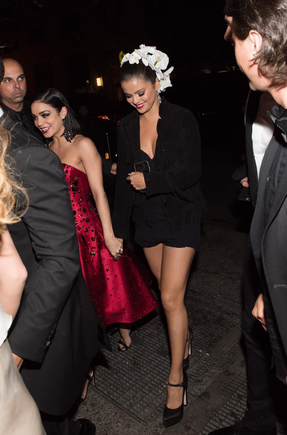 <p>Selena decided to go a little shorter and darker for the after party — but thankfully, she kept her headpiece in tact.</p>