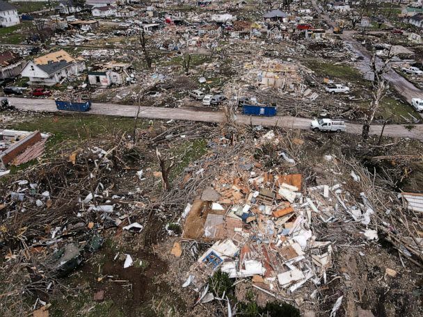 PHOTO: Destroyed and damaged homes are seen on the southern side of the city the day after a tornado hit Sullivan, Ind., April 1, 2023. (Jon Cherry/Reuters, FILE)