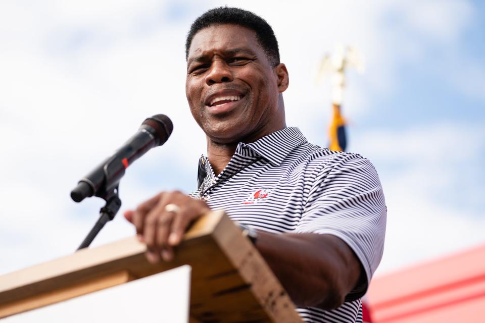 Herschel Walker, Republican candidate for U.S. Senate, speaks at a campaign event on Nov. 6, 2022 in Hiram, Georgia.