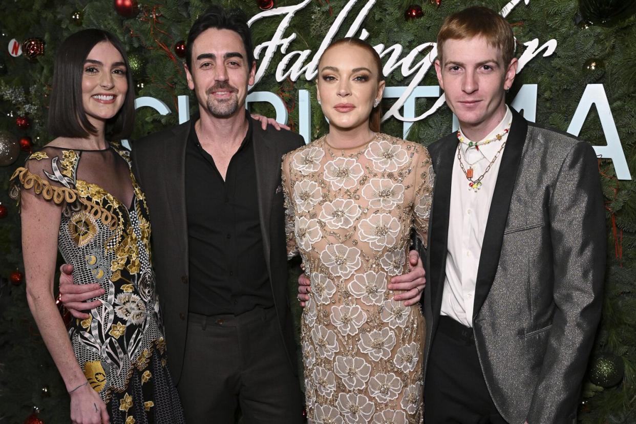 Aliana Lohan, Michael Lohan Jr., Lindsay Lohan and Cody Lohan attend Netflix’s Falling For Christmas Celebratory Holiday Fan Screening with Cast & Crew on November 9, 2022 in New York City