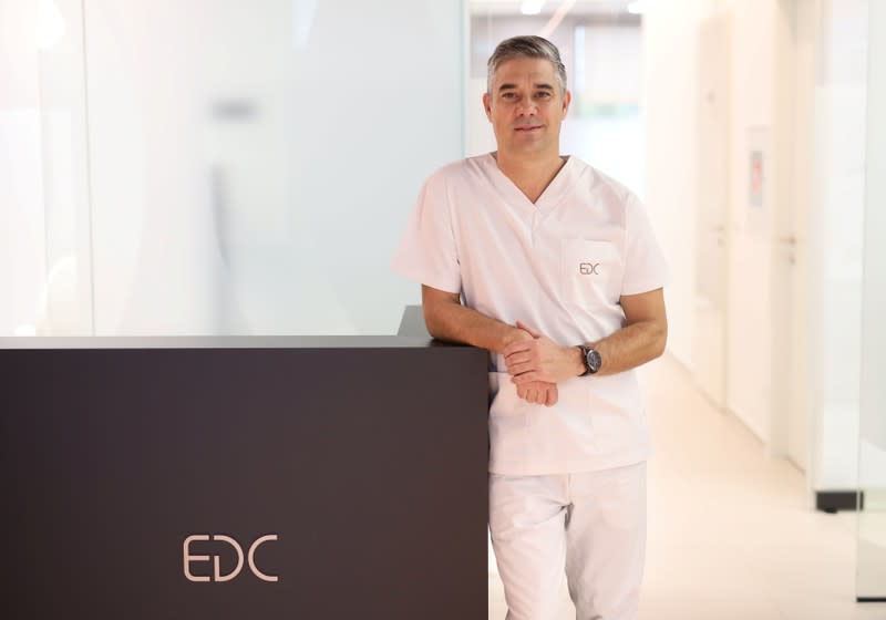 Dentist Daniel Baketic poses for the picture at his dental clinic EDC in Zagreb