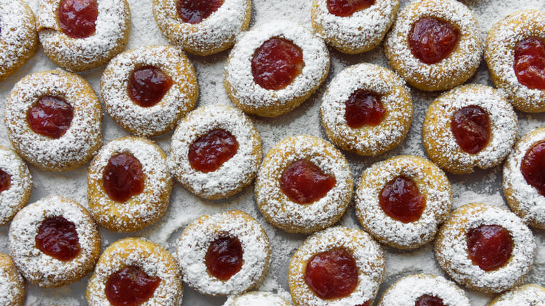 thumbprint cookies with powdered sugar