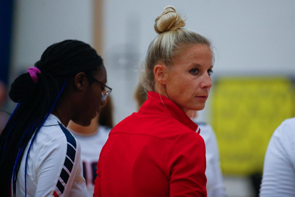 Oxbridge Academy head coach Katie George is seen during the game between Oxbridge Academy and host Lake Worth Christian in Boynton Beach, FL., on Thursday, September 1, 2022. Final score, Lake Worth Christian, 3, Oxbridge Academy, 0.