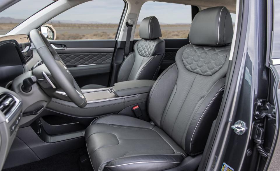 <p>The interior features a big step up in material quality and design. at least in the top-trim model we saw, which had attractive brushed-metal trim, soft leather, and a pleasing dashboard layout.</p>