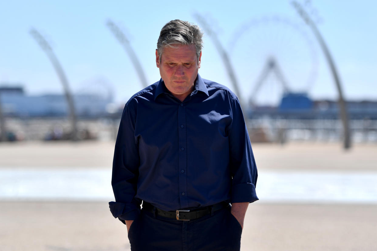 BLACKPOOL, ENGLAND - JULY 15: Labour Party leader Sir Keir Starmer during a walkabout on the Comedy Carpet on Blackpool Promenade on July 15, 2021 in Blackpool, England. (Photo by Anthony Devlin/Getty Images)