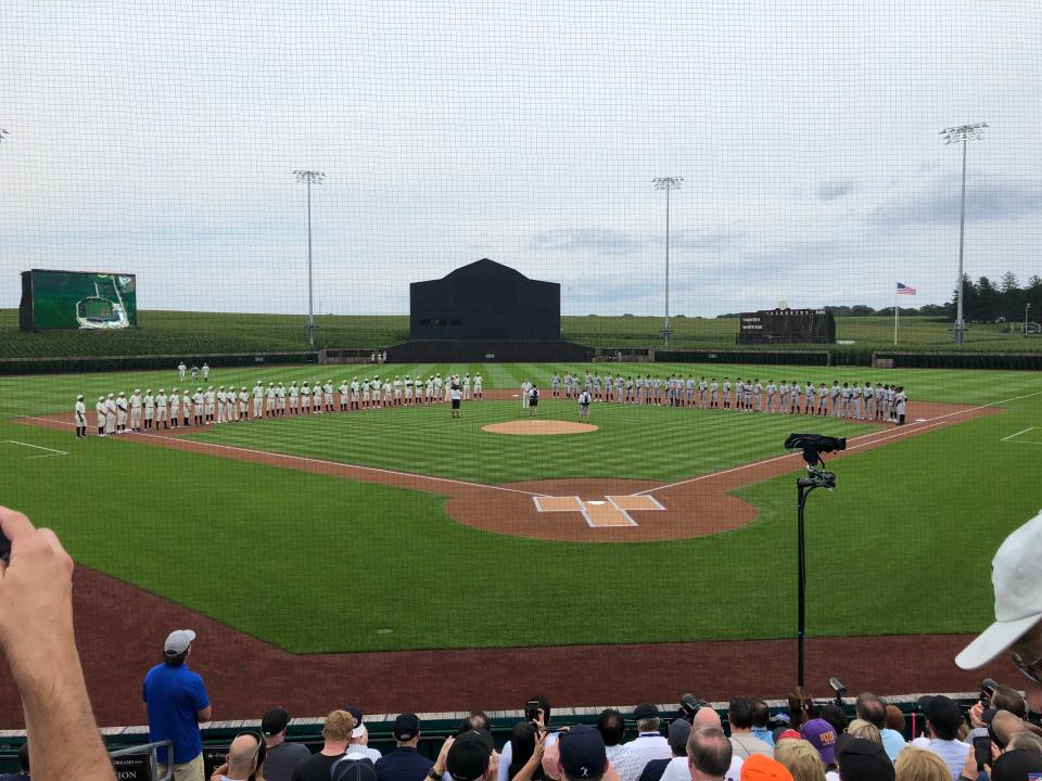 Medina native Dwier Brown took this photo of the beginning of the Field of Dreams game in Dyersville, Iowa on Aug. 12. Brown played John Kinsella in the 1989 movie.