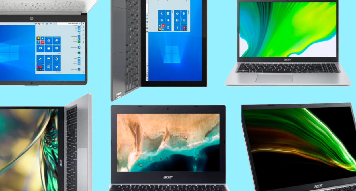 cyber monday deals laptops on blue background