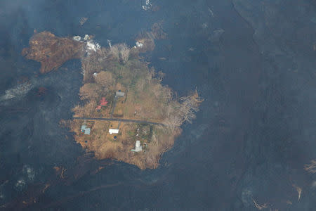 Lava threatens homes on the outskirts of Pahoa during ongoing eruptions of the Kilauea Volcano in Hawaii, U.S., June 5, 2018. REUTERS/Terray Sylvester