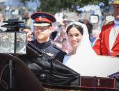 <p>With an event as planned-to-a-T as the royal wedding, you wouldn't think there would be many surprises left for the bride, but Meghan got one big one <a href="https://www.townandcountrymag.com/society/tradition/a20758259/meghan-markle-drama-teacher-gigi-perreau-carriage-ride-royal-wedding/" rel="nofollow noopener" target="_blank" data-ylk="slk:courtesy of a surprise guest;elm:context_link;itc:0;sec:content-canvas" class="link ">courtesy of a surprise guest</a>. As the couple rose through London in their carriage after the ceremony, Meghan caught sight of a familiar face in the crowd—her former drama teacher Gigi Perreau who was a guest and contributor to ITV. Meghan locked eyes with her old teacher for a moment, happily exclaiming "Oh my God!" as the carriage drove past. </p>