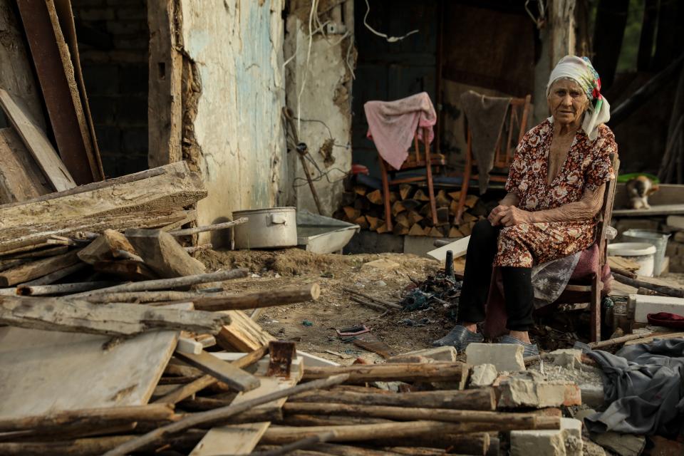 Nina and her son Mykola, 58, were the only ones in the village who did not evacuate during combat (EPA)