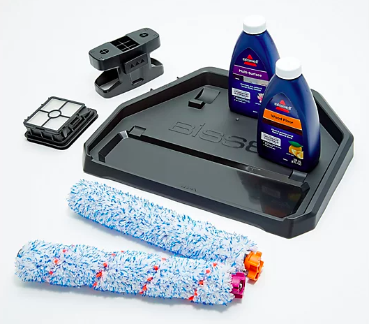 Get a dual-action brush roll, storage tray, and an 8-oz bottle of multi-surface cleaner with the Bissell Crosswave. (Photo: QVC)