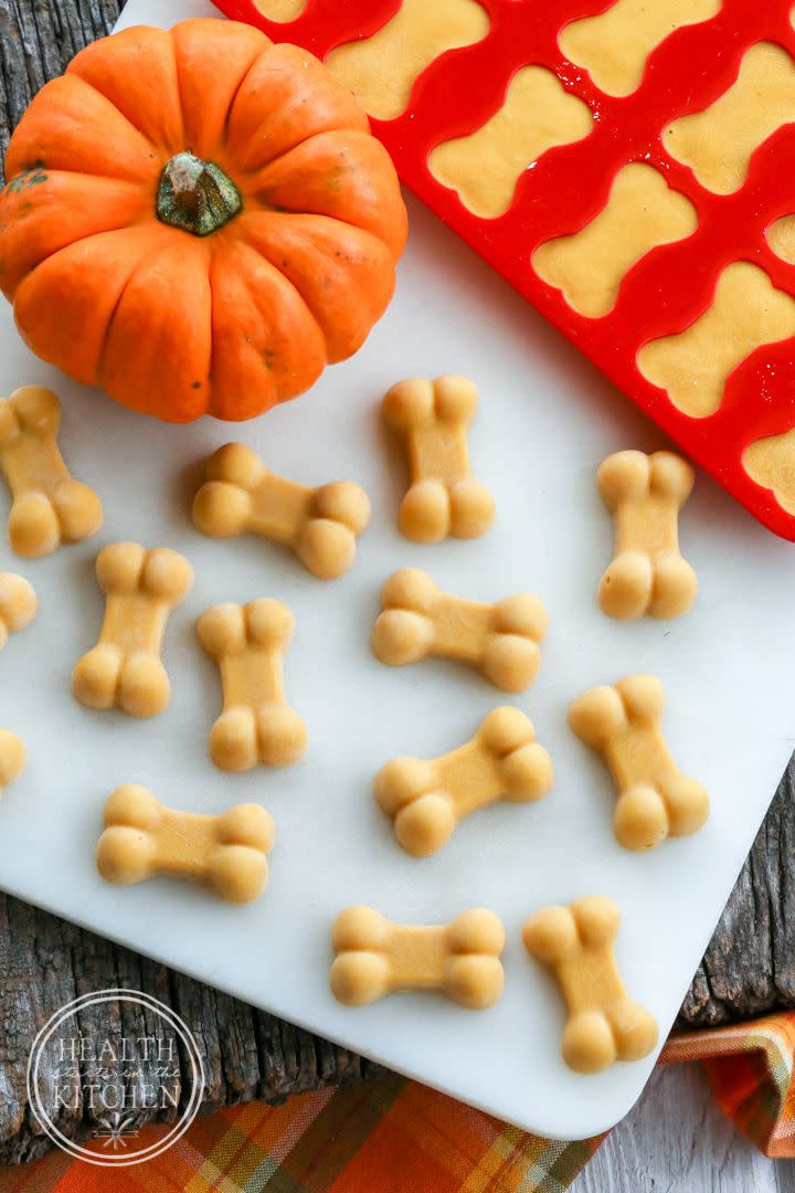 homemade dog treats, frosty pumpkin dog treats, health starts in the kitchen