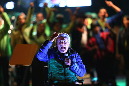 Lenin Moreno, presidential candidate from the ruling PAIS Alliance party, gives a speech during a campaign rally in Quito, Ecuador, February 15, 2017. REUTERS/Mariana Bazo