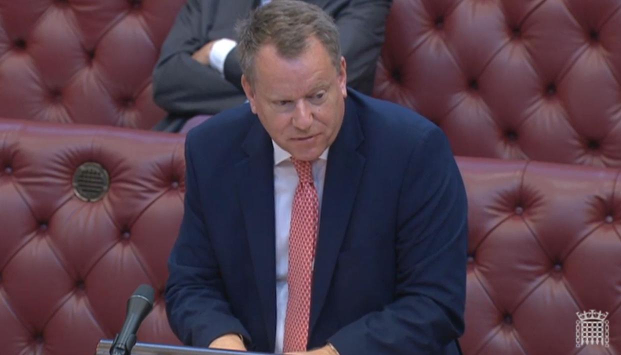 David Frost, the Brexit minister, tells the House of Lords the UK government wants to renegotiate the Northern Ireland protocol (PA Wire)