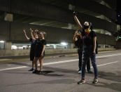 CHARLOTTE, NC - AUGUST 27: Charlotte-Uprising activists disrupt traffic as they continue their protests this week in response to the Republican National Convention on August 27, 2020 in uptown Charlotte, North Carolina. Protesters gathered on the final night of the Republican National Convention in both President Donald Trump Vice President Mike Pence accepted the Republican nomination as candidates for a second term as U.S. President. (Photo by Octavio Jones/Getty Images)