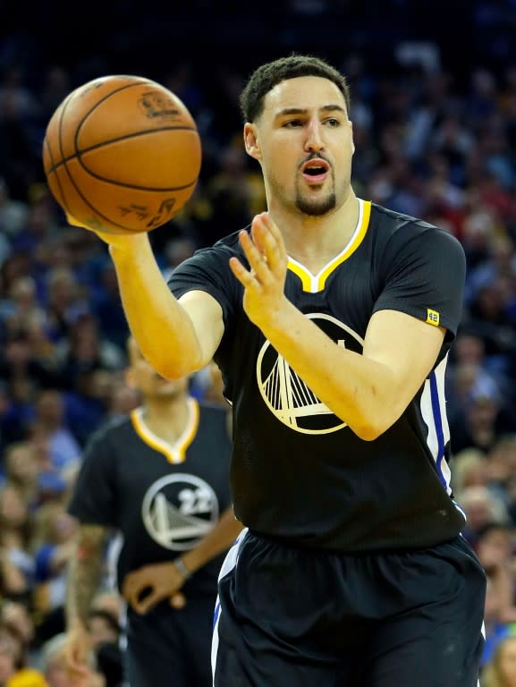 Klay Thompson poured in 41 points for the Golden State Warriors as they cruised to a 121-107 victory over the Minnesota Timberwolves, at Oracle Arena in Oakland, on April 4, 2017