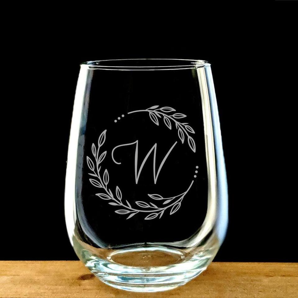 17) Monogram Engraved Wine Glass