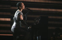 Host Alicia Keys performs at the 62nd annual Grammy Awards on Sunday, Jan. 26, 2020, in Los Angeles. (Photo by Matt Sayles/Invision/AP)