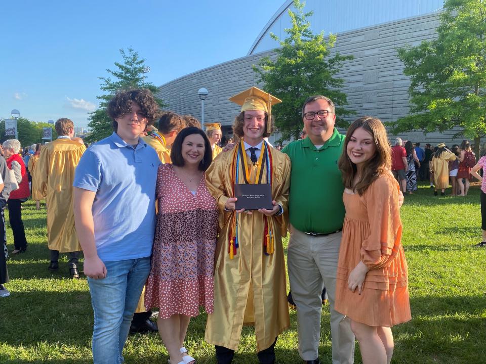 Luke Courtney recently celebrated his graduation from Kickapoo High School with his family, from left: Eli, his brother; Angie, his mother; Chad, his father; and Maggie, his sister.