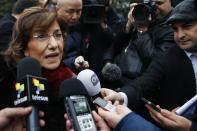 Bouthaina Shaaban, advisor to Syrian President Bashar al-Assad, speaks to the media after a meeting at the Geneva Conference on Syria at the United Nations European headquarters in Geneva January 30, 2014. (REUTERS/Denis Balibouse)