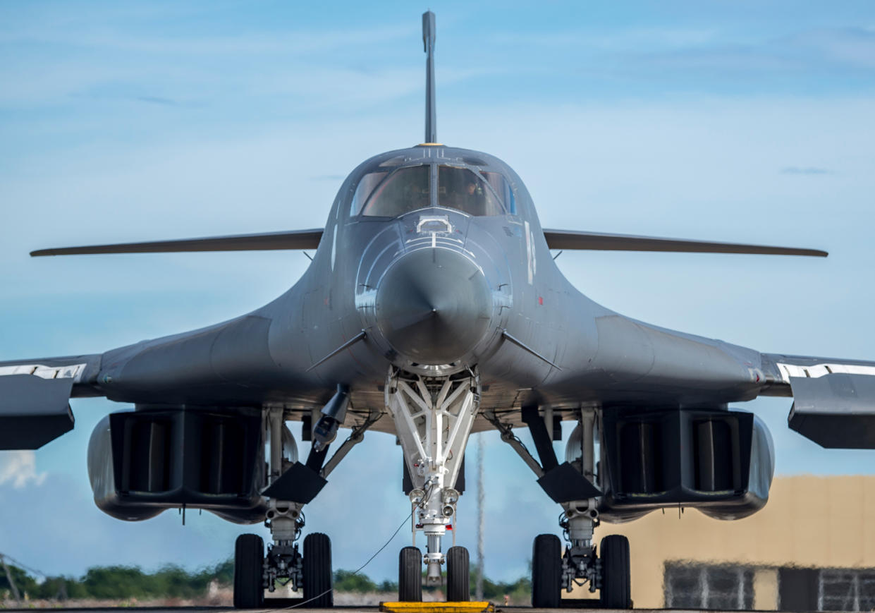 A B-1B Lancer bomber at the Guam military base in August