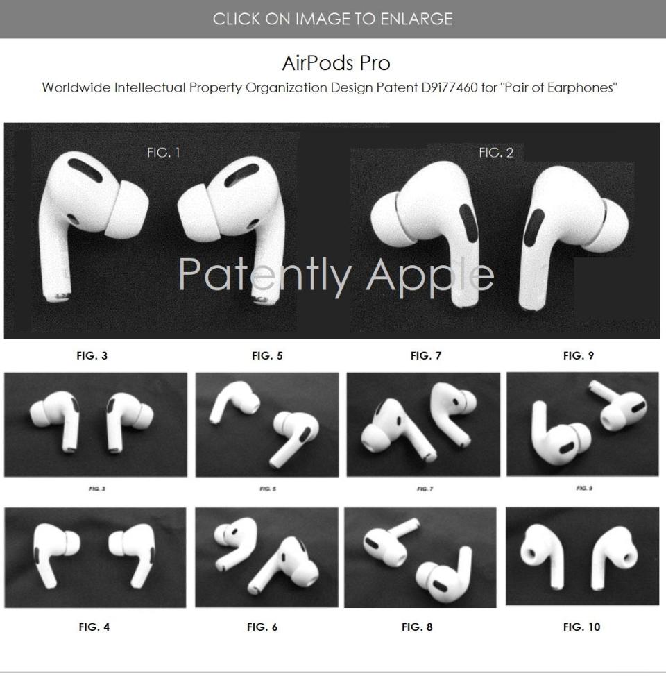 蘋果專利曝光下一代AirPods Pro的外觀設計。（圖／翻攝自PatentlyApple）