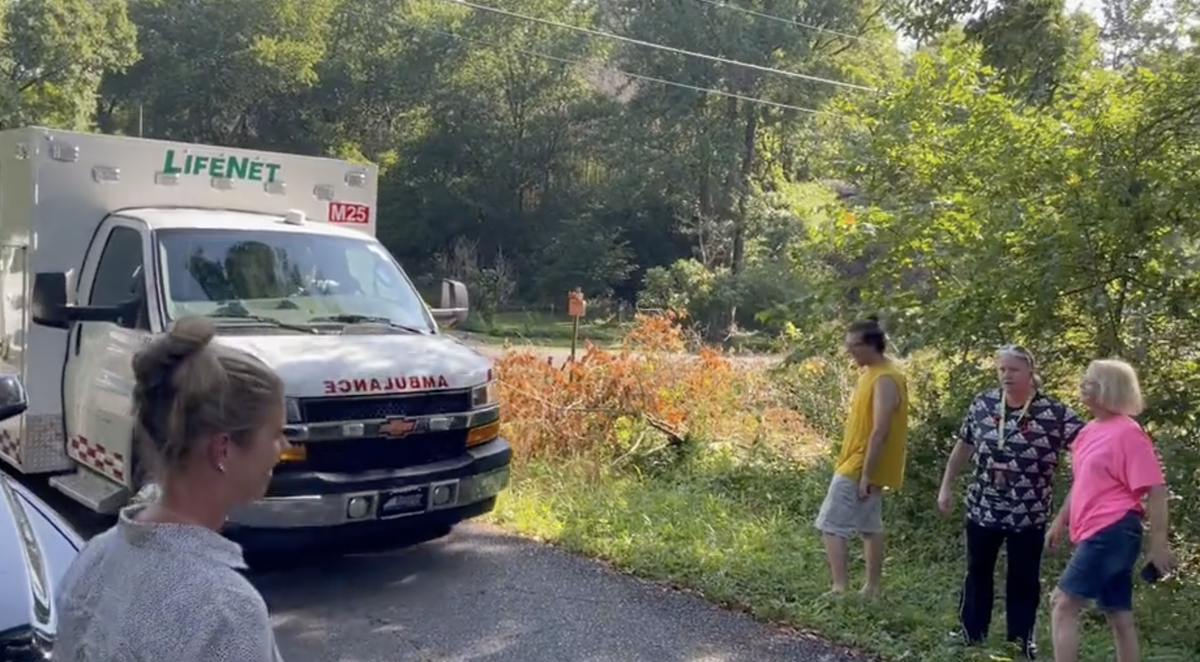 Ambulance arrives at the scene of a plane crash in Lake Hamilton, Arkansas (@rollyhoyt / Twitter)