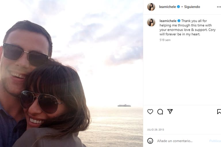 El mensaje que compartió Lea Michele tras la muerte de Cory Monteith