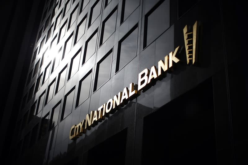 City National Bank office is seen in downtown Los Angeles, California