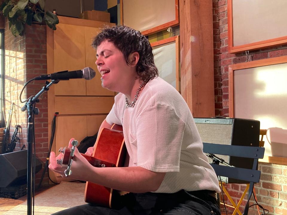 Burlington musician Abbie Morin of the band Hammydown performs Nov. 30, 2023 at Foam Brewers in Burlington for an event announcing the Highlight New Year's Eve schedule of activities.