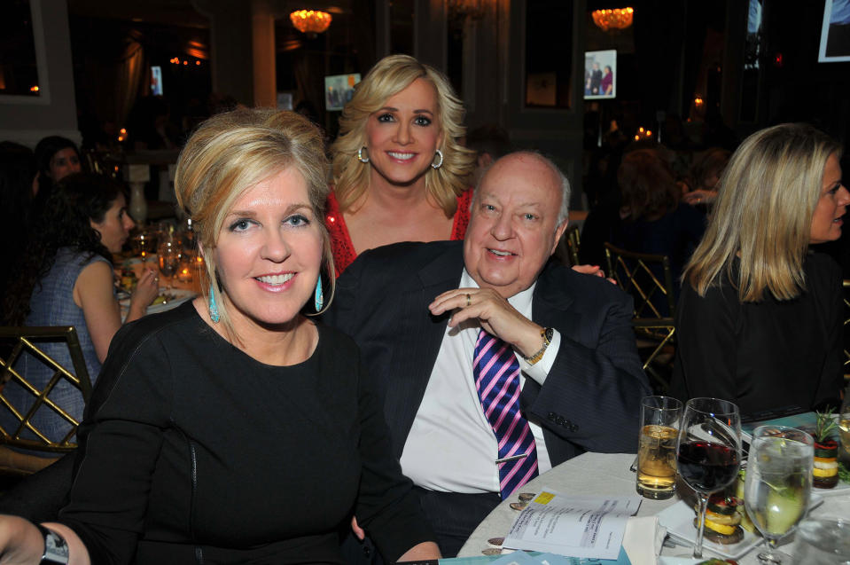 <p>Fox News chairman Roger Ailes and his wife, Elizabeth Tilson Ailes, attend a dinner of the New York Jewish Community Relations Council New York on April 2, 2014. Behind them is Jamie Colby, center, a Fox News Channel anchor. (Photo: Tim Boxer/Getty Images) </p>