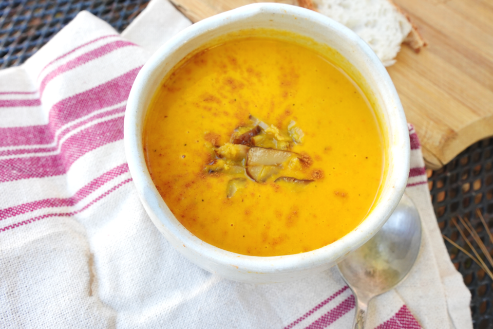 Chestnut roasted carrot ginger soup, made by Chef Adam Sobel of The Cinnamon Snail.